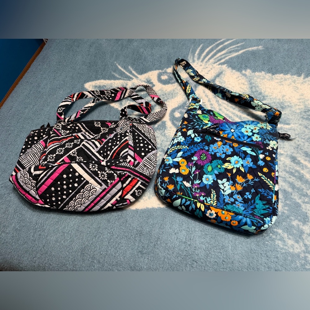 Two Vera Bradley Navy Floral and Black/White Geometric Patterned Women's Bags